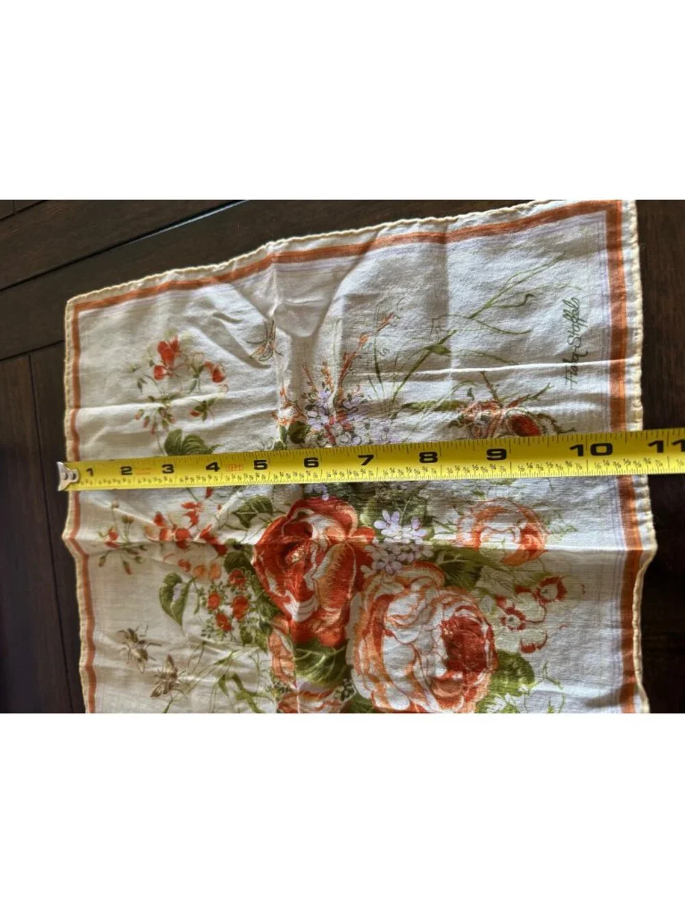 Vintage Flora Stoffels Handkerchief With Orange Roses & Bugs Print